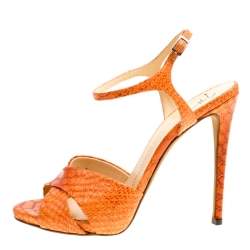 Pre Owned Giuseppe Zanotti Orange Python Embossed Leather Cross Strap Sandals Size 39