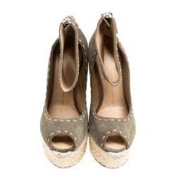 Pre Owned صندل جوسيبي زانوتي نعل روكي اسبادريل سويدي أخضر زيتوني مقاس 38