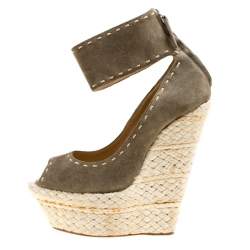 Pre Owned صندل جوسيبي زانوتي نعل روكي اسبادريل سويدي أخضر زيتوني مقاس 38