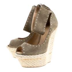 Pre Owned صندل جوسيبي زانوتي نعل روكي اسبادريل سويدي أخضر زيتوني مقاس 38