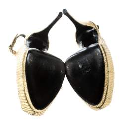 Pre Owned Giuseppe Zanotti Metallic Gold Python Embossed Leather Peep Toe Platform Slingback Sandals Size 36.5