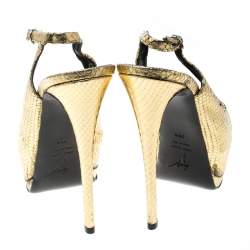 Pre Owned Giuseppe Zanotti Metallic Gold Python Embossed Leather Peep Toe Platform Slingback Sandals Size 36.5