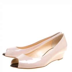 مملوكة مسبقًا Giuseppe Zanotti Beige Patent Leather Wedge Heel Peep Toe Pumps Size 38