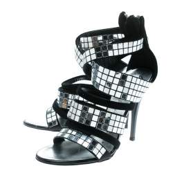 Giuseppe Zanotti Black Suede Mirror Strappy Sandals Size 36.5