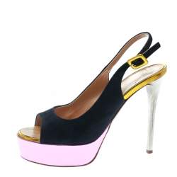 Giuseppe Zanotti Multicolor Suede And Leather Peep Toe Platform Slingback Sandals Size 36.5