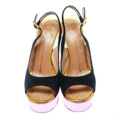 Giuseppe Zanotti Multicolor Suede And Leather Peep Toe Platform Slingback Sandals Size 36.5