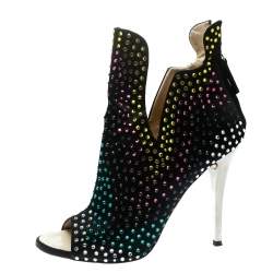 Pre Owned حذاء بوت كاحل جوسيبي زانوتي سويدي مزخرف كريستال متعدد الألوان أسود مقاس 39