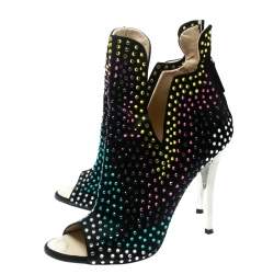 Giuseppe Zanotti Black Multicolor Crystal Embellished Suede Ankle Booties Size 39