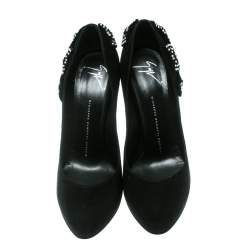 Pre Owned حذاء كعب عالي جوسيبي زانوتي سويدي مزخرف فيونكة كريستال أسود مقاس 40