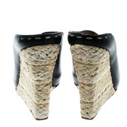 Giuseppe Zanotti Black Leather Espadrille Wedge Peep Toe Mules Size 38