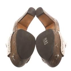 Pre Owned Giuseppe Zanotti Light Pink Canvas Eagle Embellished Saboot Platform Slides Size 38.5