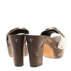 Pre Owned Giuseppe Zanotti Light Pink Canvas Eagle Embellished Saboot Platform Slides Size 38.5