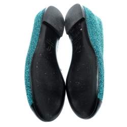 Pre Owned Giuseppe Zanotti Blue Lurex Fabric And Patent Leather Cap Toe Ballet Flats Size 36