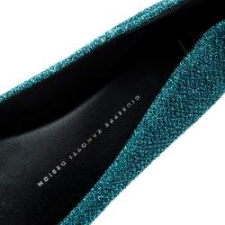 Pre Owned Giuseppe Zanotti Blue Lurex Fabric And Patent Leather Cap Toe Ballet Flats Size 36