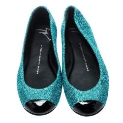 Pre Owned Giuseppe Zanotti Blue Lurex Fabric And Patent Leather Cap Toe Ballet Flats Size 36