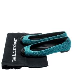 Pre Owned Giuseppe Zanotti Blue Lurex Fabric And Patent Leather Cap Toe Ballet Flats Size 36