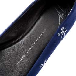 Giuseppe Zanotti Blue Suede Crystal Embellished Ballet Flats Size 36