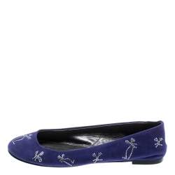 Giuseppe Zanotti Blue Suede Crystal Embellished Ballet Flats Size 36