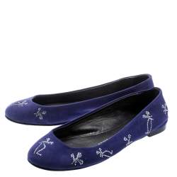 Giuseppe Zanotti Blue Suede Crystal Embellished Ballet Flats Size 36