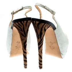 مملوكة مسبقًا Giuseppe Zanotti White Python Embossed Leather Peep Toe Platform Slingback Sandals Size 40