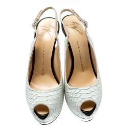 مملوكة مسبقًا Giuseppe Zanotti White Python Embossed Leather Peep Toe Platform Slingback Sandals Size 40