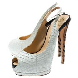 مملوكة مسبقًا Giuseppe Zanotti White Python Embossed Leather Peep Toe Platform Slingback Sandals Size 40