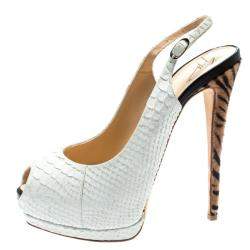 مملوكة مسبقًا Giuseppe Zanotti White Python Embossed Leather Peep Toe Platform Slingback Sandals Size 40