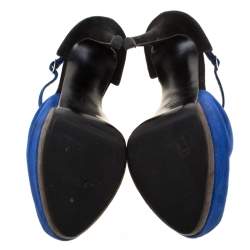 Giuseppe Zanotti Blue/Black Suede Peep Toe Ankle Strap Platform Sandals Size 39
