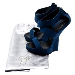 Pre Owned صندل جوسيبي زانوتي نعل سميك بلا كعب سيور متعاكسة سويدي أزرق أليكتريك مقاس 40.5