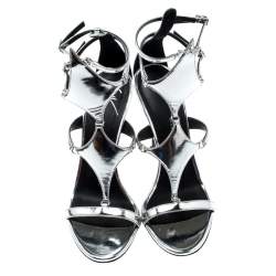 Pre Owned صندل جوسيبي زانوتي سيور جلد فضي ميتالك مقاس 38