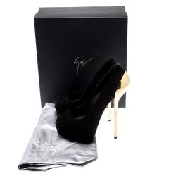 Pre Owned حذاء كعب عالي جوسيبي زانوتي شارون سويدي أسود مقدمة مفتوحة نعل سميك مقاس 37