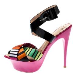 Giuseppe Zanotti Multicolor Satin And Patent Leather Cross Strap Platform Sandals Size 39