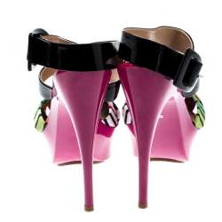 Giuseppe Zanotti Multicolor Satin And Patent Leather Cross Strap Platform Sandals Size 39