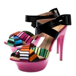 Giuseppe Zanotti Multicolor Satin And Patent Leather Cross Strap Platform Sandals Size 39