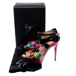 Giuseppe Zanotti Multicolor Satin And Patent Leather Cross Strap Platform Sandals Size 39