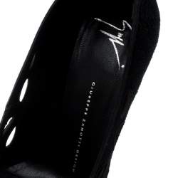 Pre Owned Giuseppe Zanotti Black Suede Cut Out Detail Peep Toe Ankle Strap Platform Pumps Size 38