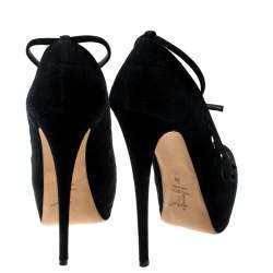 Pre Owned Giuseppe Zanotti Black Suede Cut Out Detail Peep Toe Ankle Strap Platform Pumps Size 38