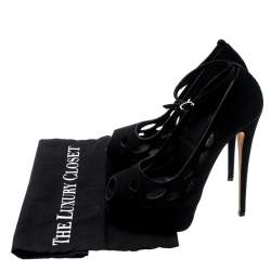 Pre Owned Giuseppe Zanotti Black Suede Cut Out Detail Peep Toe Ankle Strap Platform Pumps Size 38