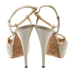Giuseppe Zanotti Beige Python Embossed Leather T Strap Platform Sandals Size 39
