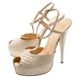 Giuseppe Zanotti Beige Python Embossed Leather T Strap Platform Sandals Size 39