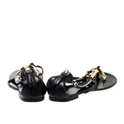 Pre Owned صندل جوسيبي زانوتي فلات سير أنكور ذهبي جلد أسود مقاس 37