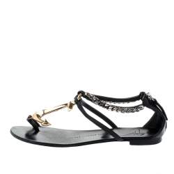 Pre Owned صندل جوسيبي زانوتي فلات سير أنكور ذهبي جلد أسود مقاس 37