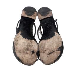 Pre Owned صندل جوسيبي زانوتي فلات سير أنكور ذهبي جلد أسود مقاس 37