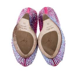 مملوكة مسبقًا حذاء كعب عالي جوسيبي زانوتي سويدي وردي مزخرف كريستال بلا كعب مقدمة مفتوحة نعل سميك مقاس 39