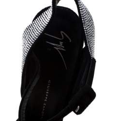 Pre Owned Giuseppe Zanotti Black Crystal Embellished Suede Platform Ankle Strap Sandals Size 39.5