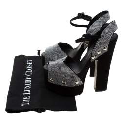 Pre Owned Giuseppe Zanotti Black Crystal Embellished Suede Platform Ankle Strap Sandals Size 39.5