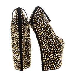 مملوكة مسبقًا Giuseppe Zanotti Black Suede Crystal Embellished Exaggerated Wedge Platform Pumps Size 36.5