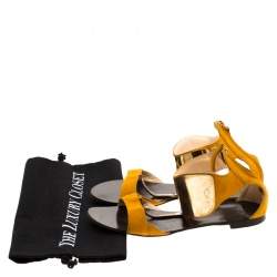 Pre Owned Giuseppe Zanotti Yellow Suede Chain T Strap Ankle Cuff Flats Sandals Size 37