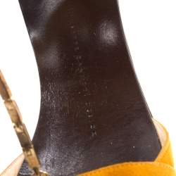 Pre Owned Giuseppe Zanotti Yellow Suede Chain T Strap Ankle Cuff Flats Sandals Size 37