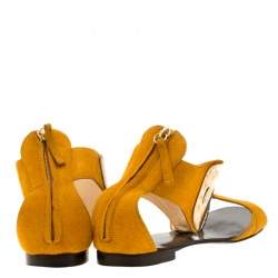 Pre Owned Giuseppe Zanotti Yellow Suede Chain T Strap Ankle Cuff Flats Sandals Size 37